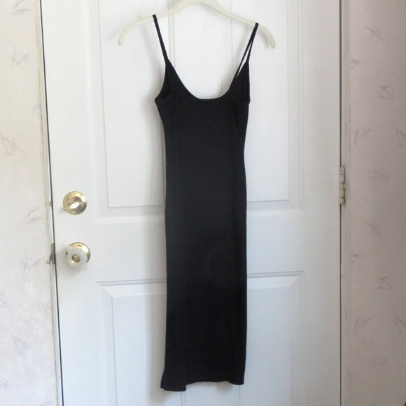 Silence + Noise XS Black Ribbed Sleeveless Scoop Neck Bodycon Midi Dress w/Slit - Picture 14 of 15
